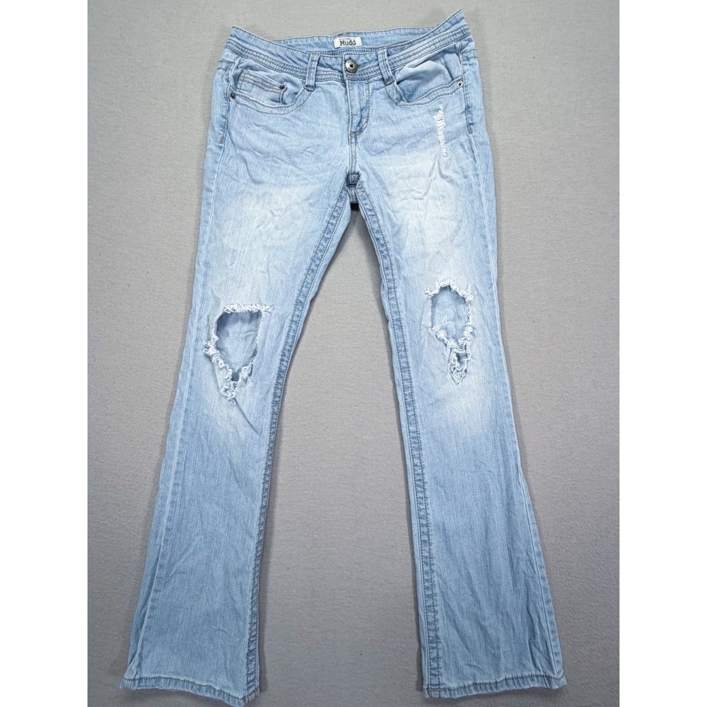 Mudd Bootcut Jeans Womens 9 Good Light Wash Distressed Ripped‎ Knee Y2K Style